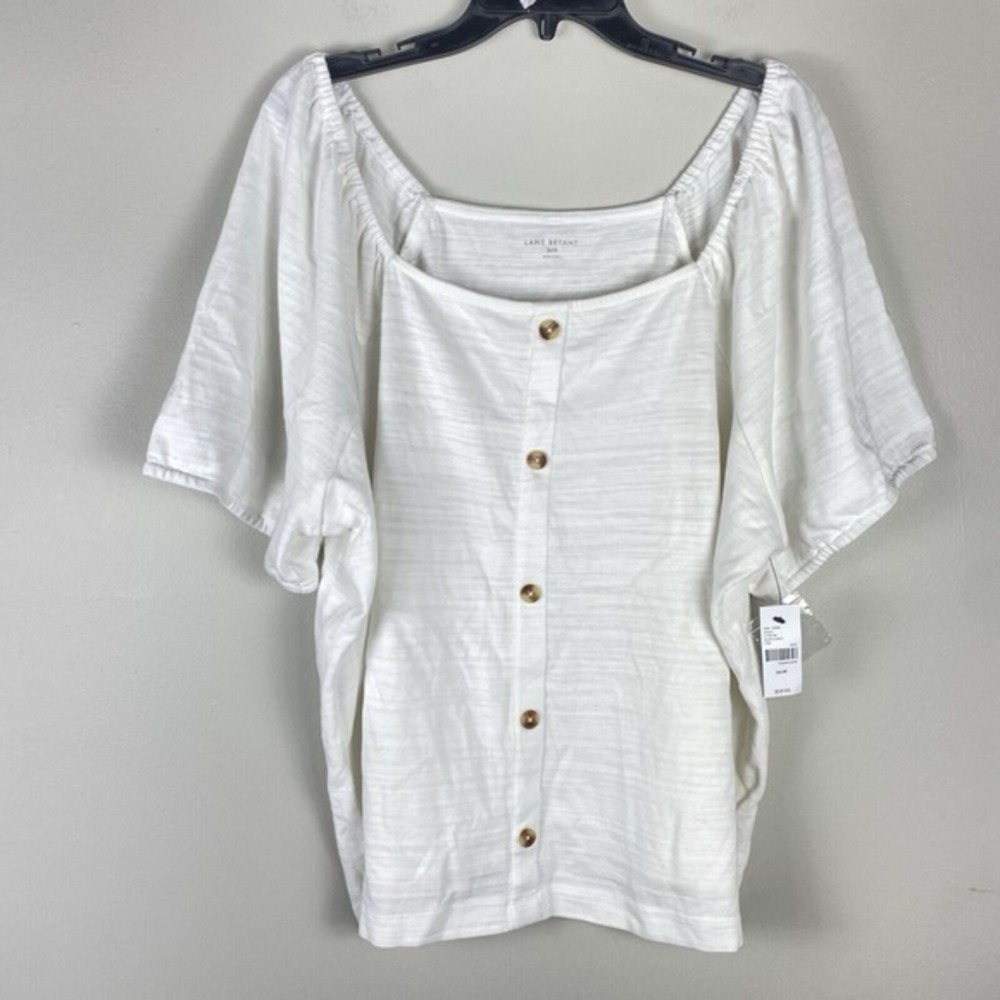 Lane Bryant 26/28 4X Women's White Top Short‎ Sleeve Cotton Button Detail NWT